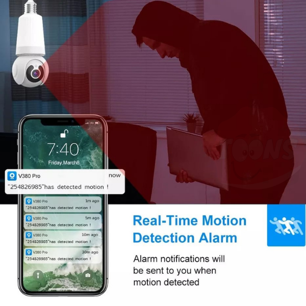 Cámara de Seguridad Tipo Bombillo 8MP Wi-Fi – Visión 360°, Audio y Control